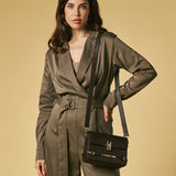 Mirella (dark brown) - Italian calf leather women's crossbody bag (with shoulder strap)