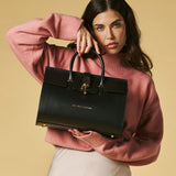 Oriana (black) - Italian calf leather women's handbag (with shoulder strap)