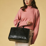 Valentina (black) - Italian calf leather women's handbag (with shoulder strap)