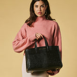 Valentina (black) - Italian calf leather women's handbag (with shoulder strap)
