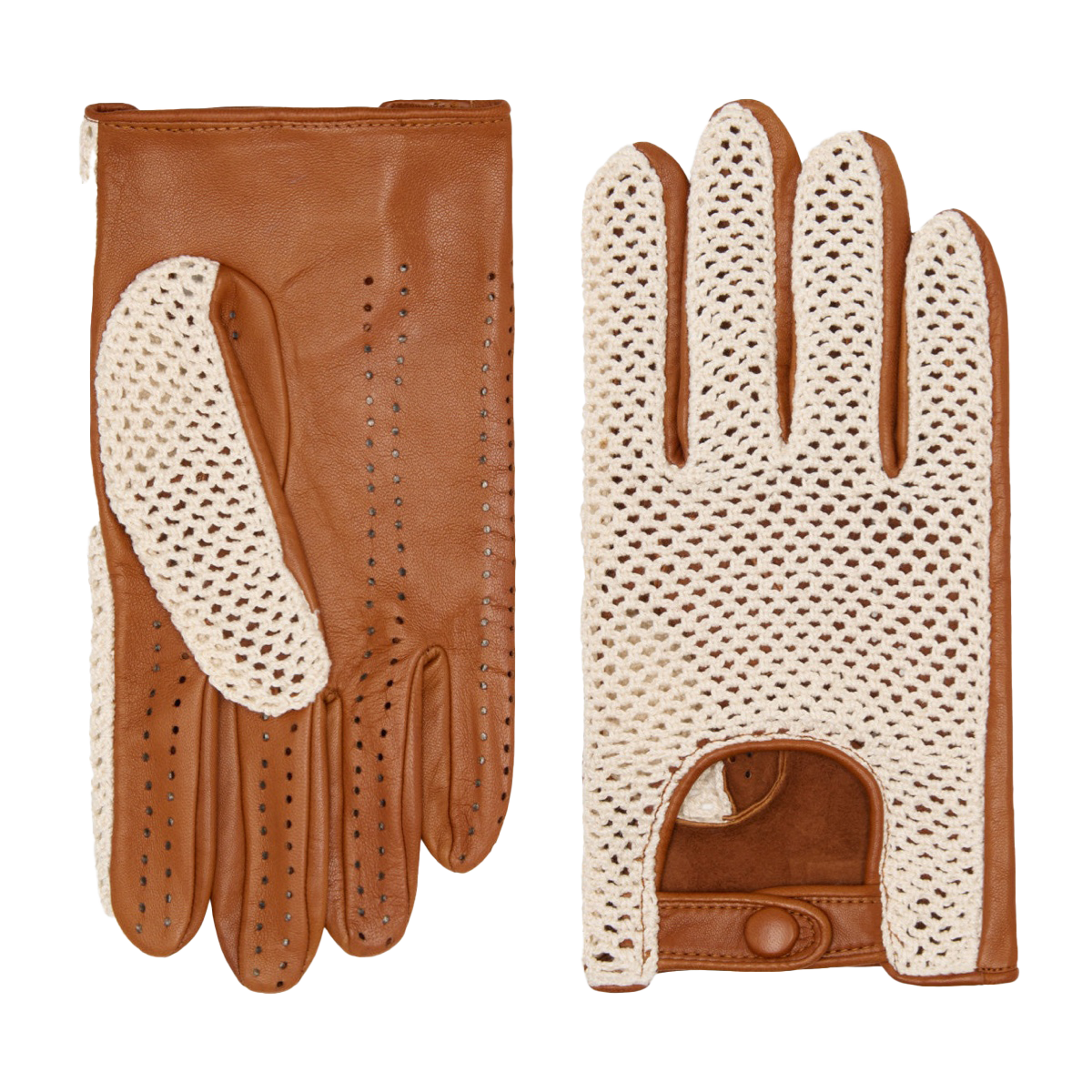 Hand-sewn Italian Crochet Women's Driving Gloves Cognac - Handmade