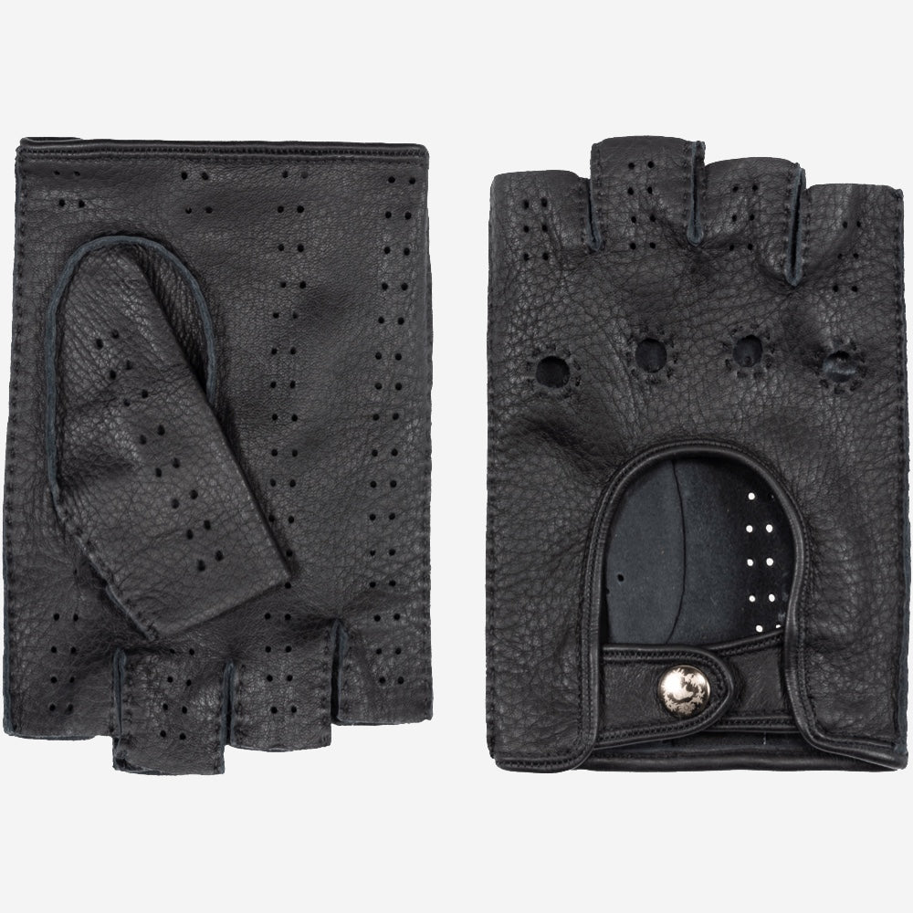 Vincenzo (black) - fingerless Italian driving gloves made of American deerskin leather - Fratelli Orsini - Luxury Driving Gloves - Handmade in Italy - 1