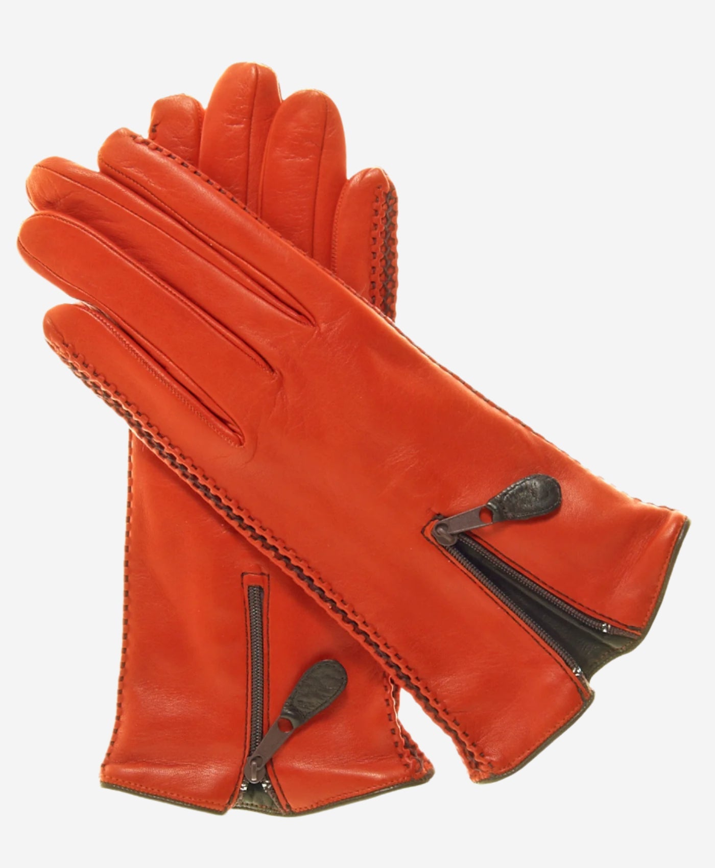 CA0547 (persimmon) - Women's Lambskin Cashmere Lined Leather Gloves with Zipper - Leather Gloves Online - Luxury Leather Gloves - 1