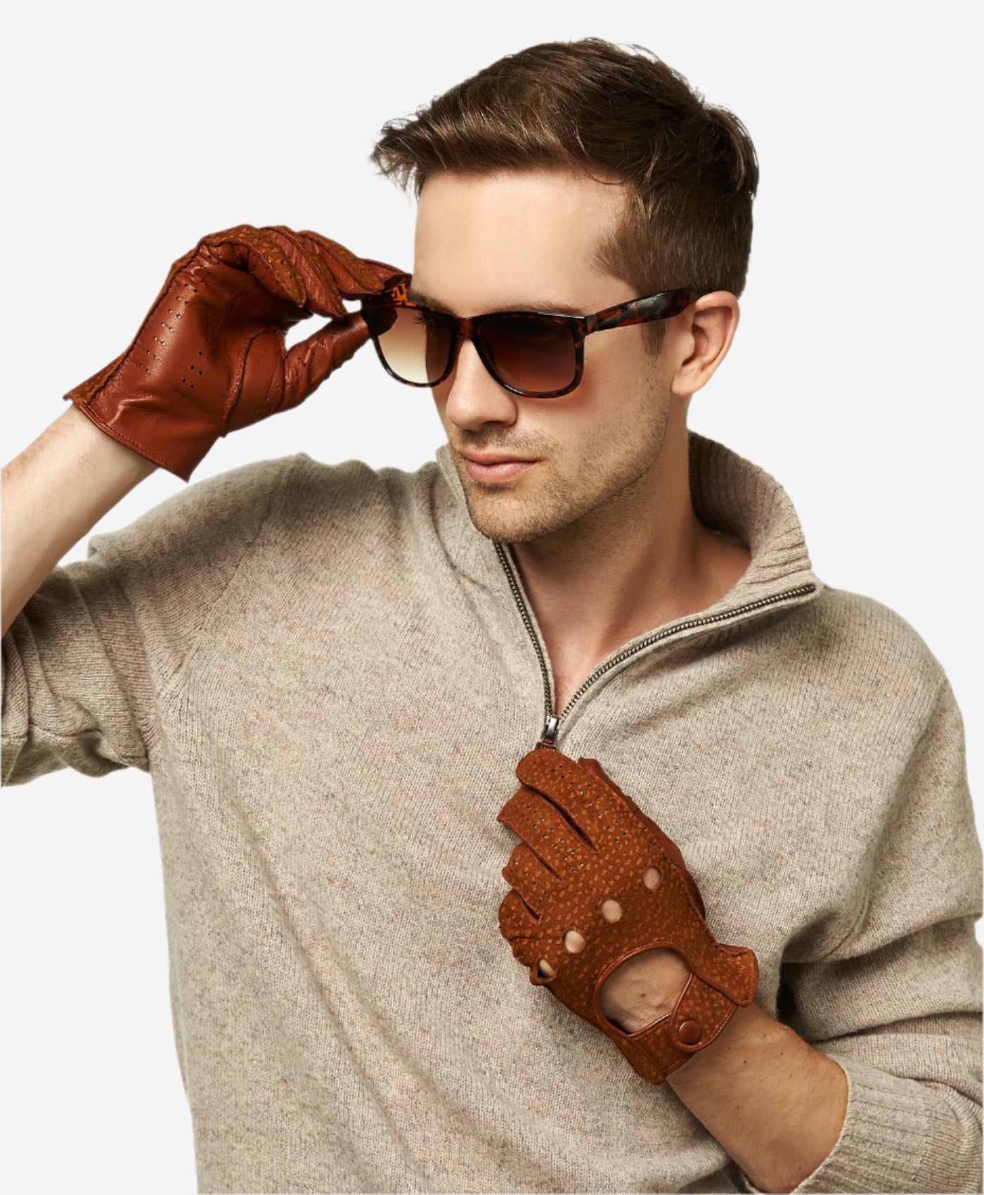 CA3198 (cork) - Handsewn Italian Carpincho Men's Driving Gloves - Leather Gloves Online - Luxury Leather Gloves - 4