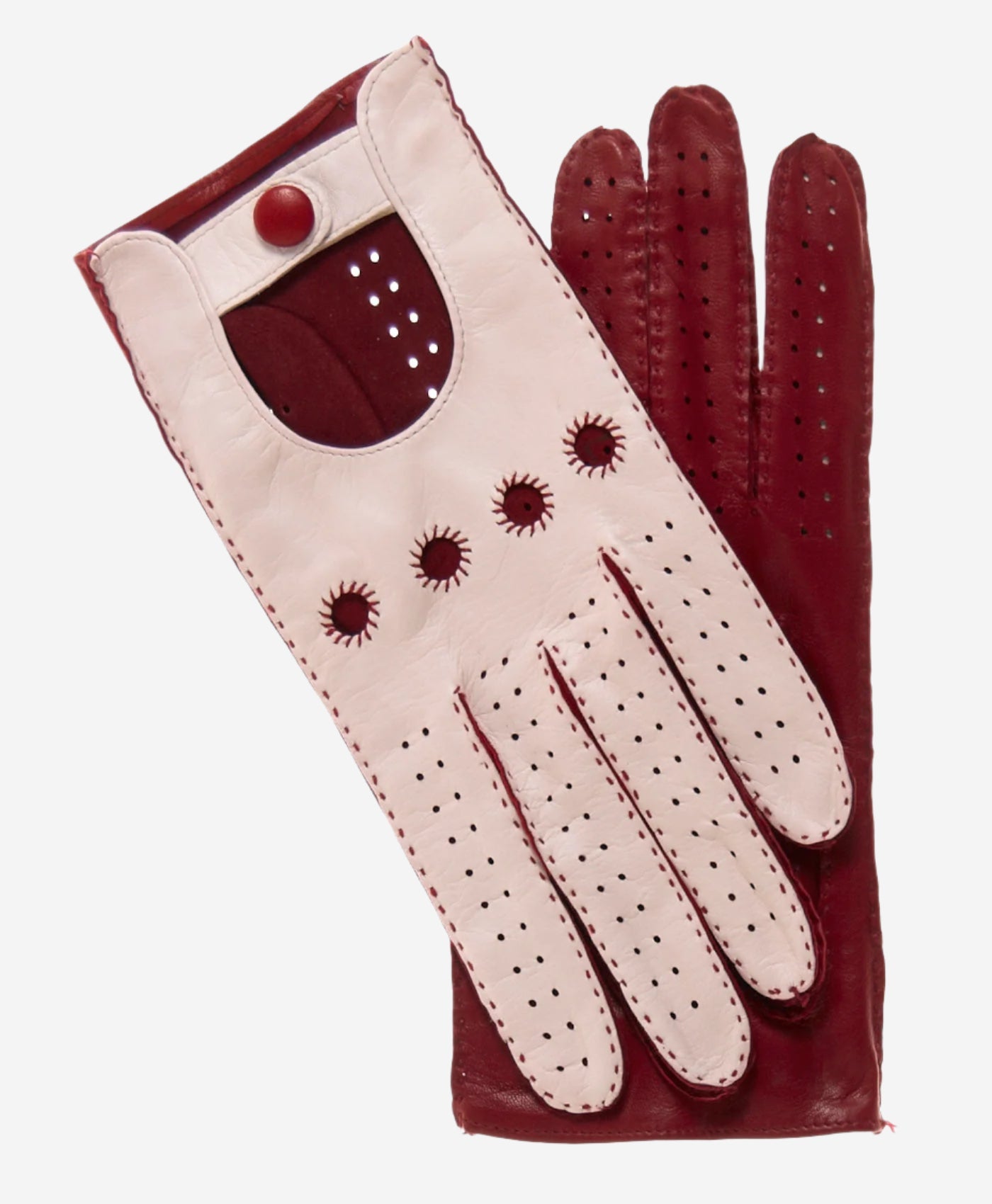 CA4123 (cream/claret) - Women's Two-tone Leather Driving Gloves - Leather Gloves Online - Luxury Leather Gloves - 1