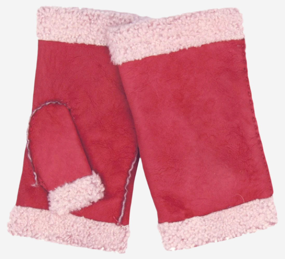 CA4163 (cranberry) - Women's Italian Lamb Shearling Fingerless Gloves - Leather Gloves Online - Luxury Leather Gloves - 1