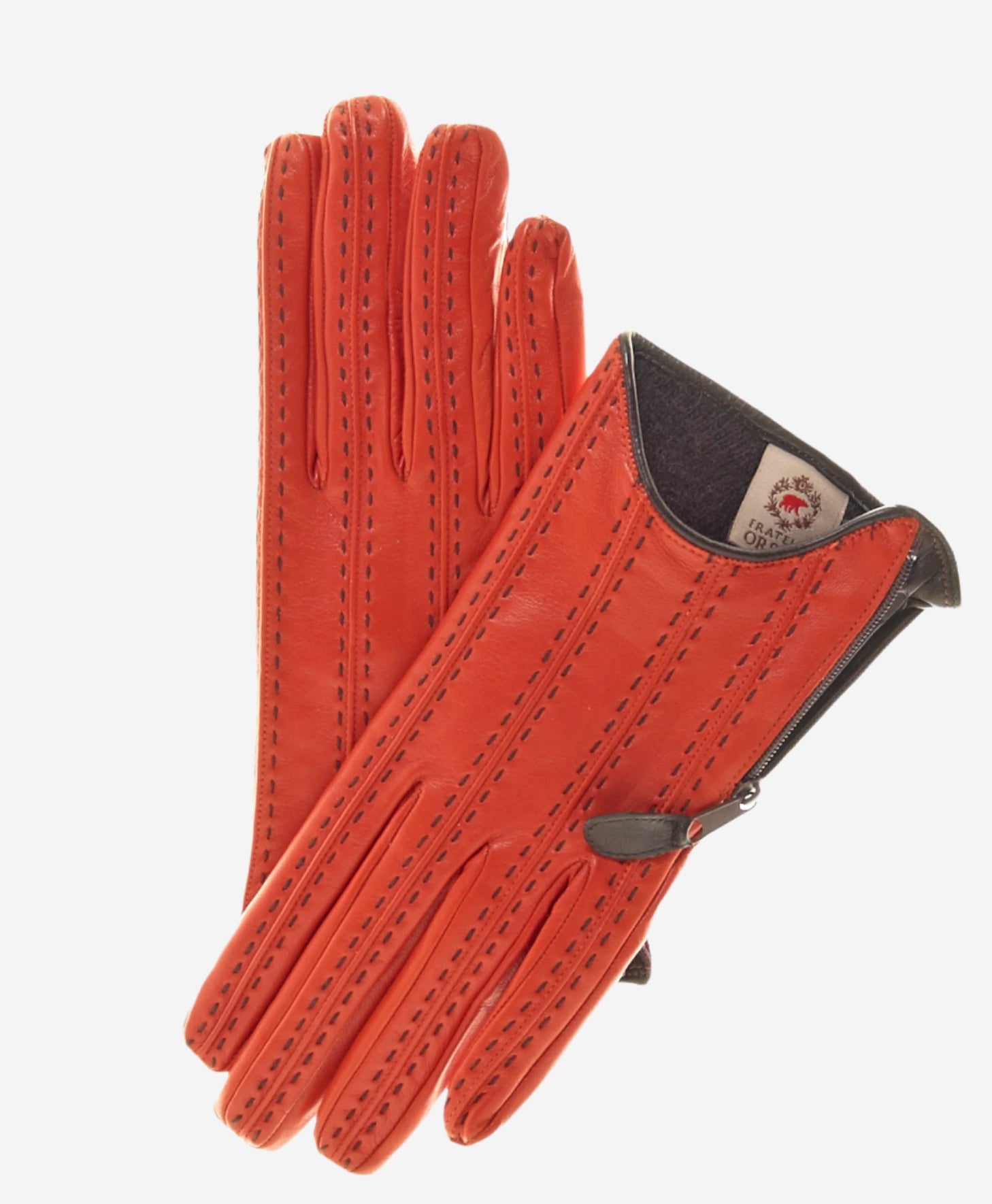 CA4348 (persimmon) - Women's Italian Cashmere Lined Leather Gloves with Side Zipper - Leather Gloves Online - Luxury Leather Gloves - 1