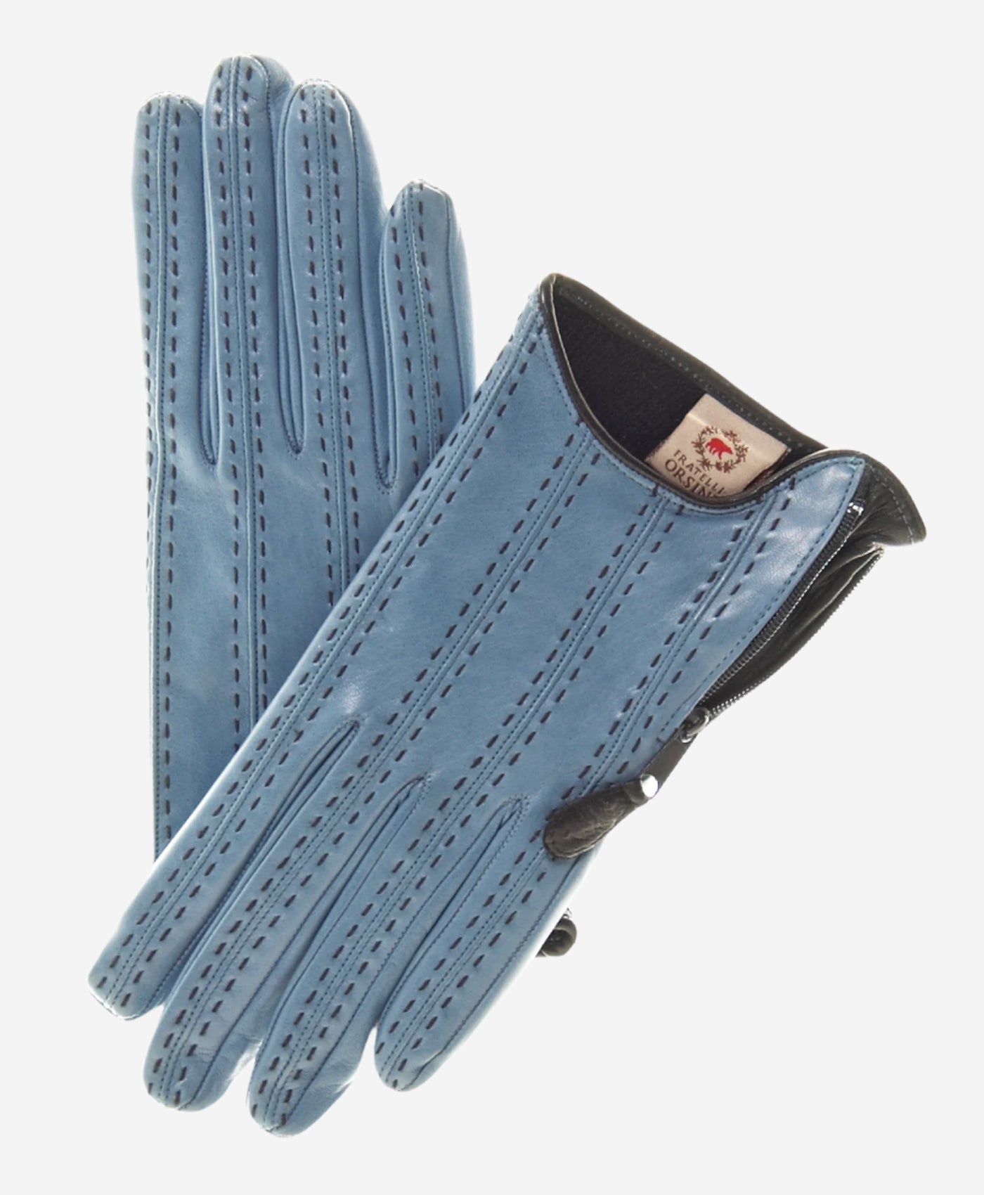 CA4348 (sky) - Women's Italian Cashmere Lined Leather Gloves with Side Zipper - Leather Gloves Online - Luxury Leather Gloves - 1