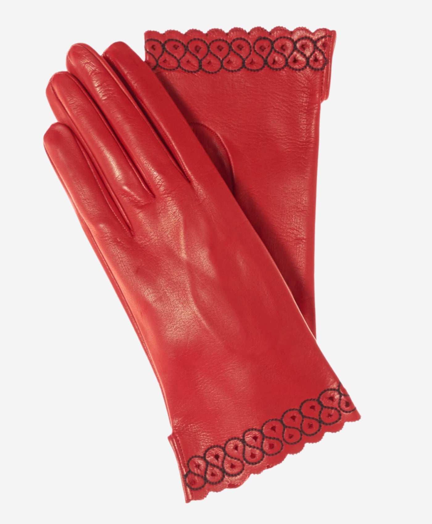 CA4534 (red) - Women's Unlined Dress Leather Gloves with "Lace-work" Cuff - Leather Gloves Online - Luxury Leather Gloves - 1