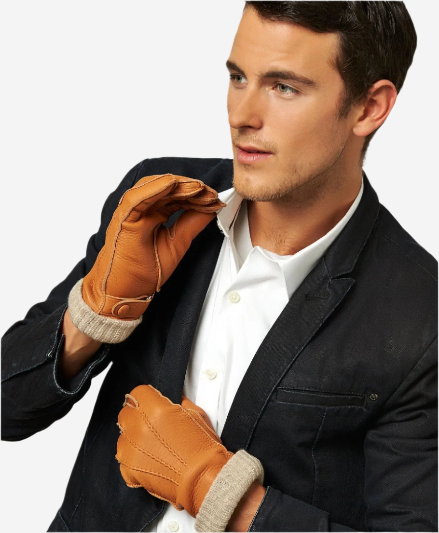 CC3115 (saddle) - Men's Italian Deerskin Leather Gloves with Cashmere Lining - Leather Gloves Online - Luxury Leather Gloves - 2