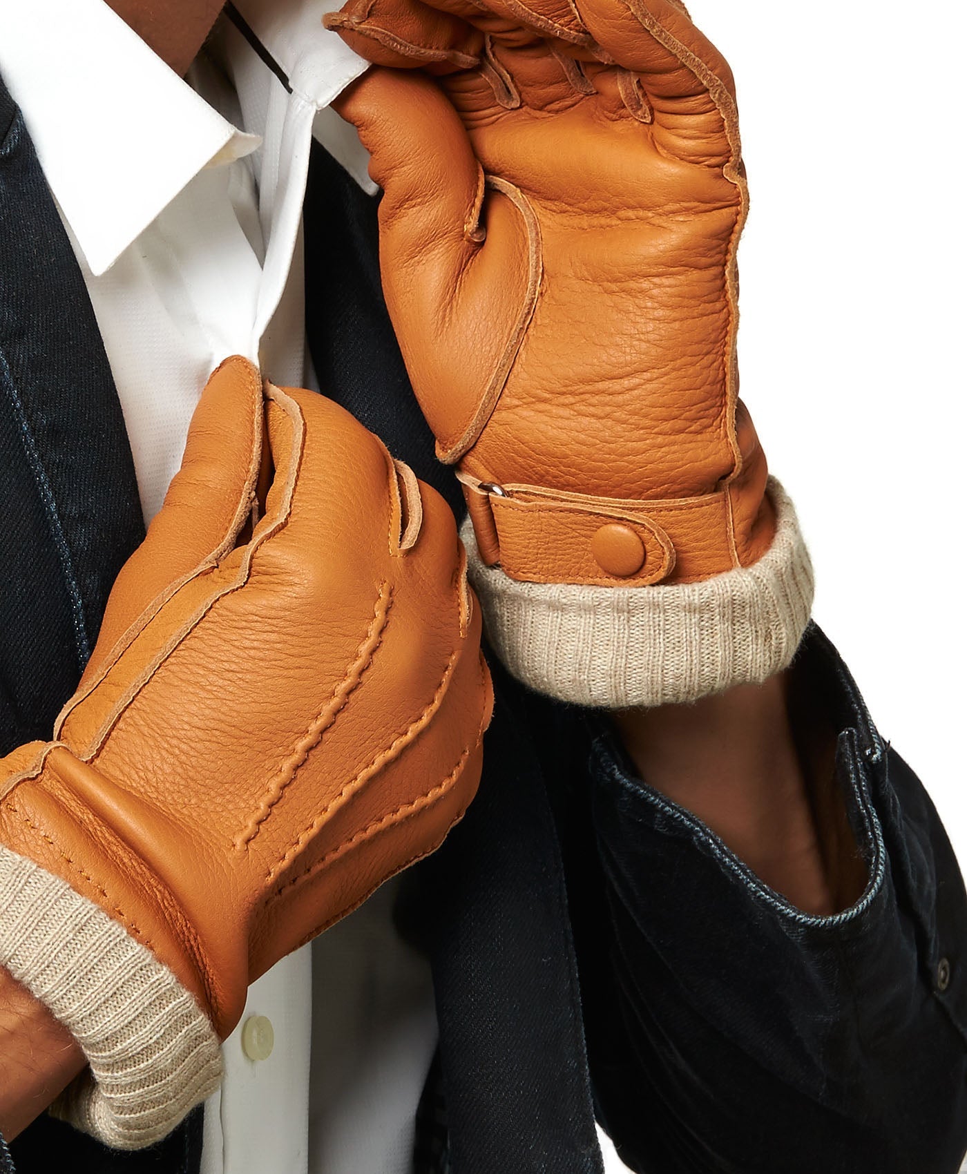 CC3115 (saddle) - Men's Italian Deerskin Leather Gloves with Cashmere Lining - Leather Gloves Online - Luxury Leather Gloves - 3