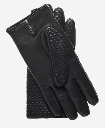 CC3339 (black) - Men's Woven Leather Gloves With Cashmere Lining - Leather Gloves Online - Luxury Leather Gloves - 2