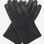 CC3339 (black) - Men's Woven Leather Gloves With Cashmere Lining - Leather Gloves Online - Luxury Leather Gloves - 1