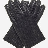 CC3339 (black) - Men's Woven Leather Gloves With Cashmere Lining - Leather Gloves Online - Luxury Leather Gloves - 1