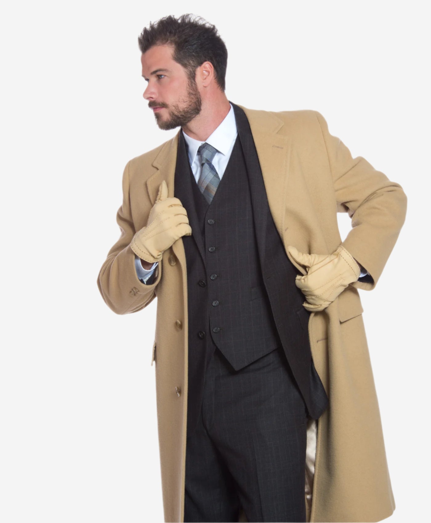 CC3630 (natural) - Men's Handsewn Italian Cashmere Lined Nubuck Gloves - Leather Gloves Online - Luxury Leather Gloves - 3