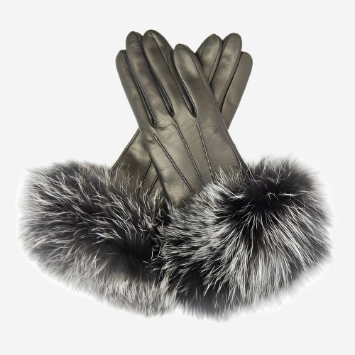 CC4066 (black) - Women's Italian Fox Fur Cuff Cashmere Lined Leather Gloves - Leather Gloves Online - Luxury Leather Gloves - 2
