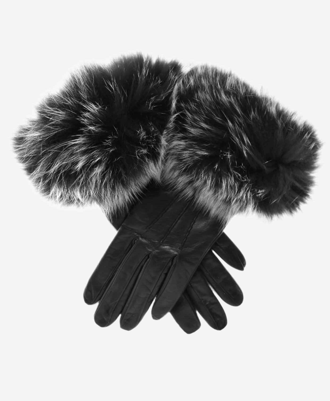 CC4066 (black) - Women's Italian Fox Fur Cuff Cashmere Lined Leather Gloves - Leather Gloves Online - Luxury Leather Gloves - 1