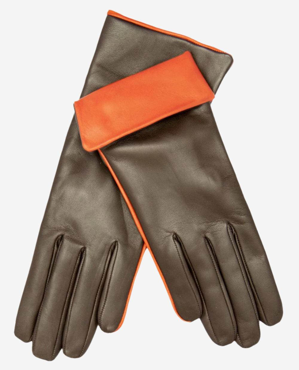 CC4141 (brown) - Women's Cashmere Lined Leather Gloves with Contrast Cuff - Leather Gloves Online - Luxury Leather Gloves - 1