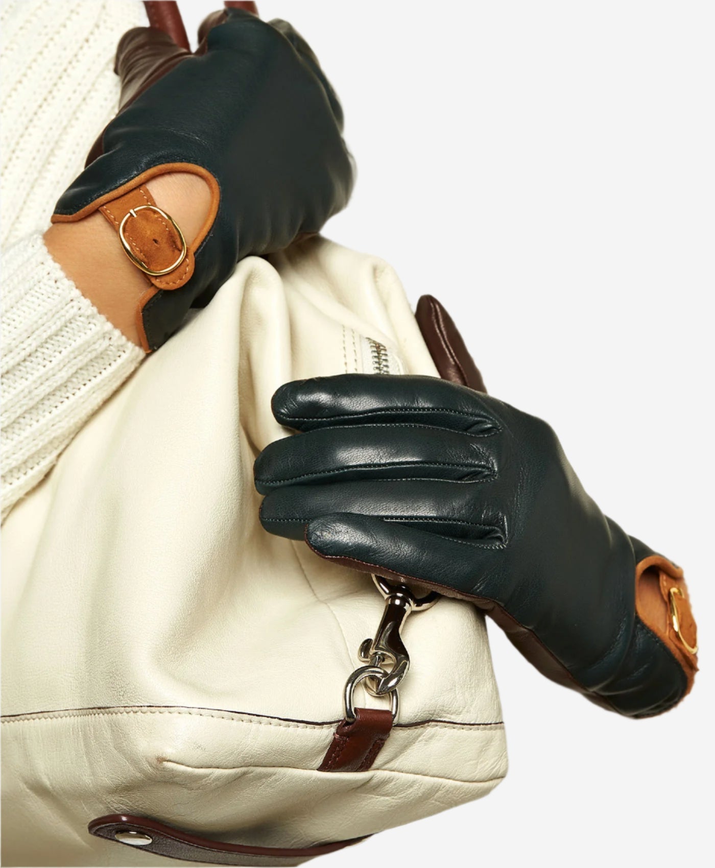 CC4160 (forest/brown) Women's Cashmere Lined Leather Gloves with Buckle - Leather Gloves Online - Luxury Leather Gloves - 5