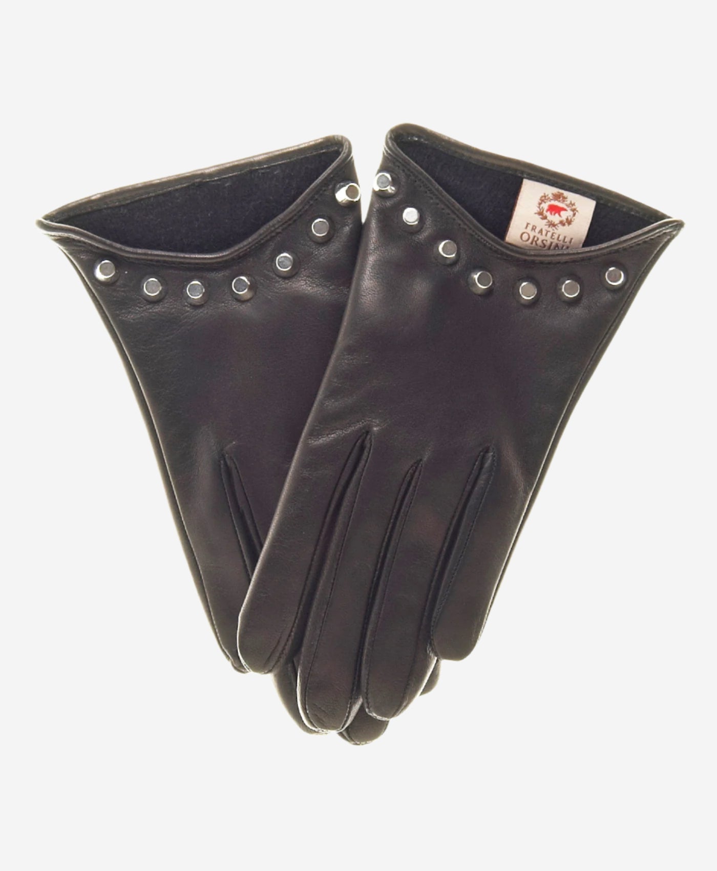 CC4391 (black) - Women's Italian Cashmere Lined Leather Gloves with Studs - Leather Gloves Online - Luxury Leather Gloves - 1