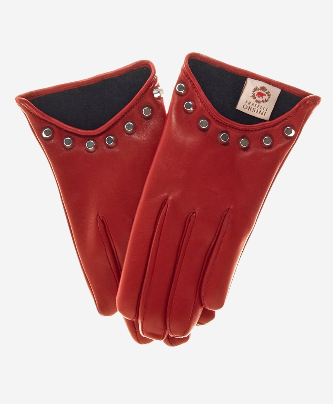CC4391 (red) - Women's Italian Cashmere Lined Leather Gloves with Studs - Leather Gloves Online - Luxury Leather Gloves - 1