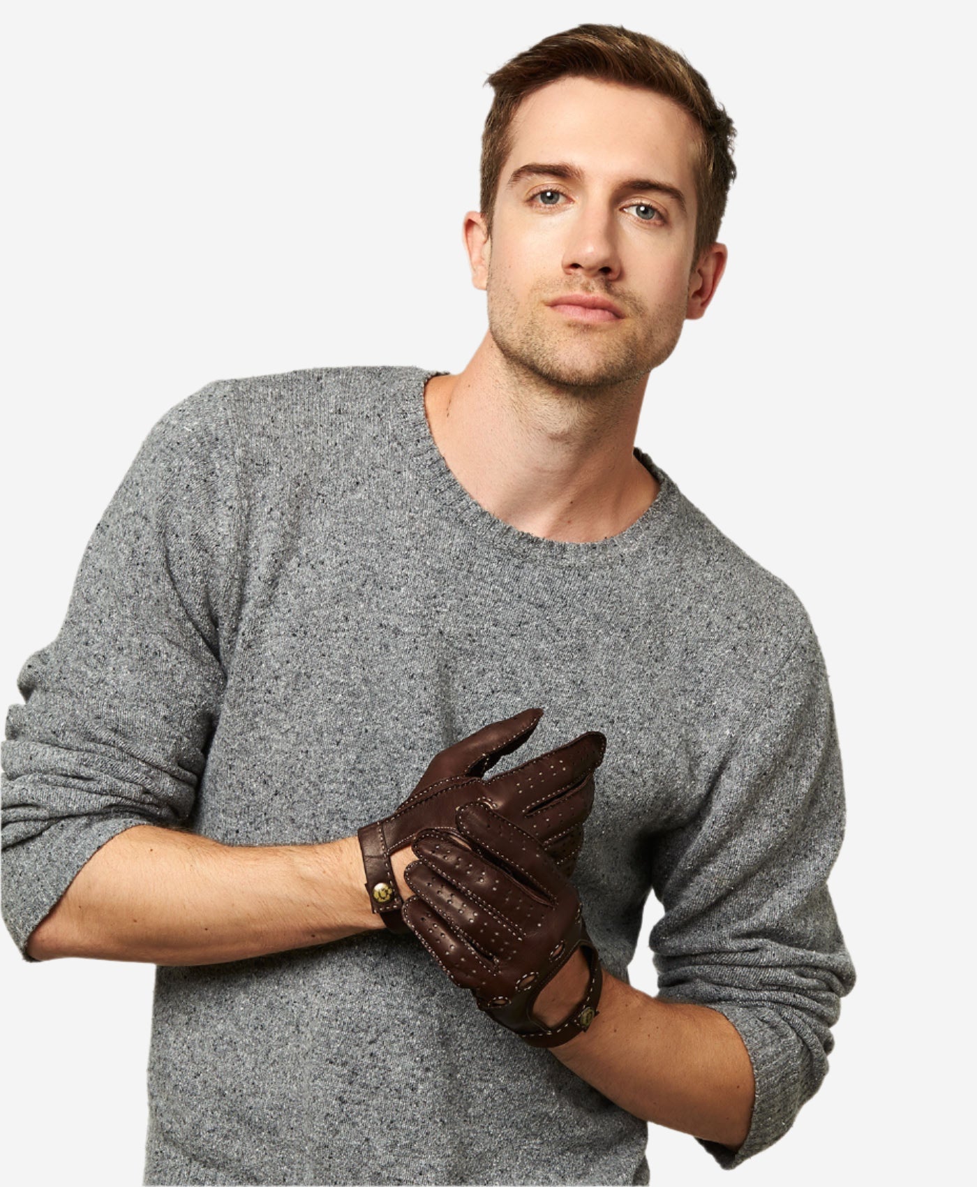 CD3501 (brown) - Men's Handsewn Italian Lambskin Leather Driving Gloves - Leather Gloves Online - Luxury Leather Gloves - 3