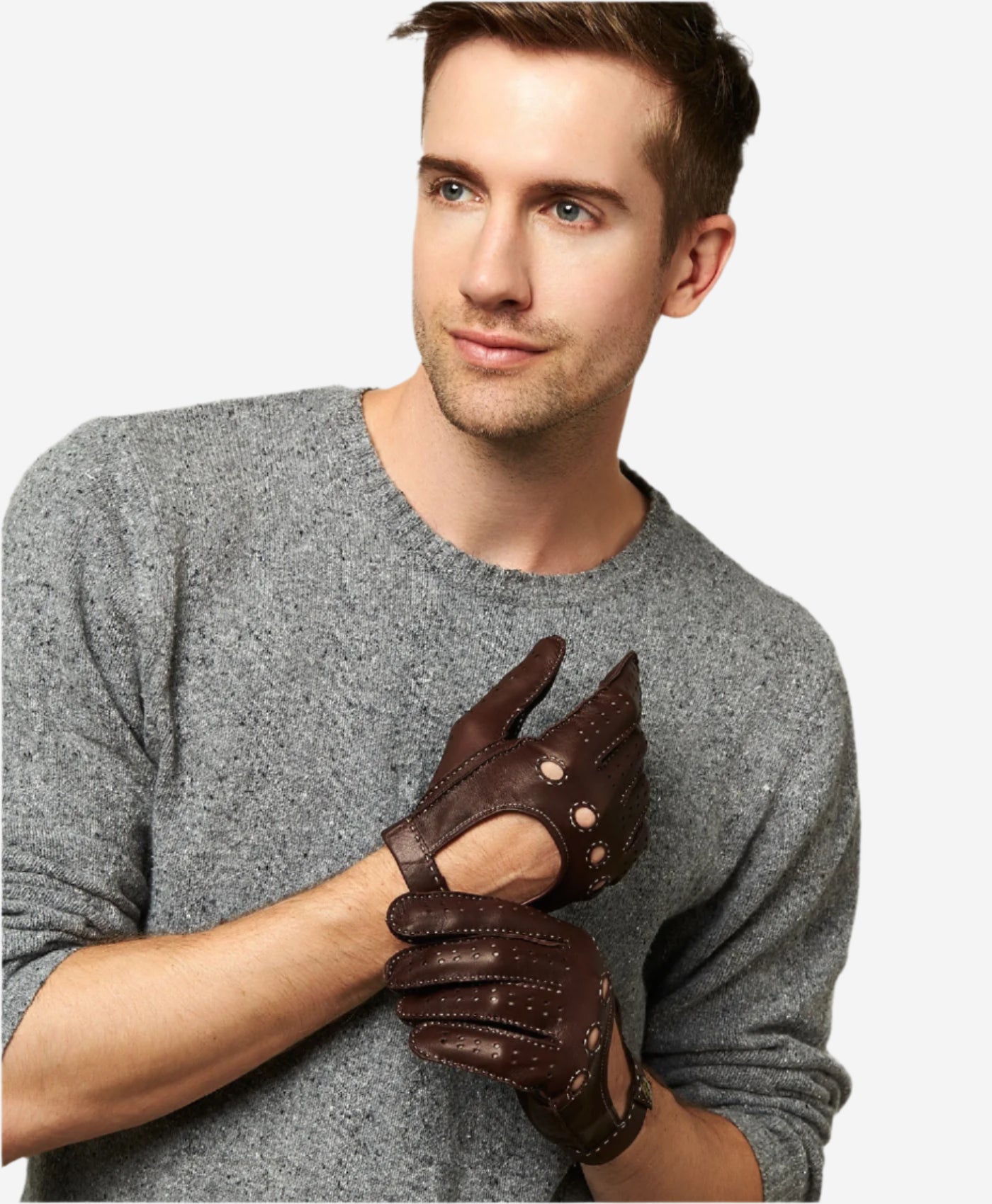 CD3501 (brown) - Men's Handsewn Italian Lambskin Leather Driving Gloves - Leather Gloves Online - Luxury Leather Gloves - 4