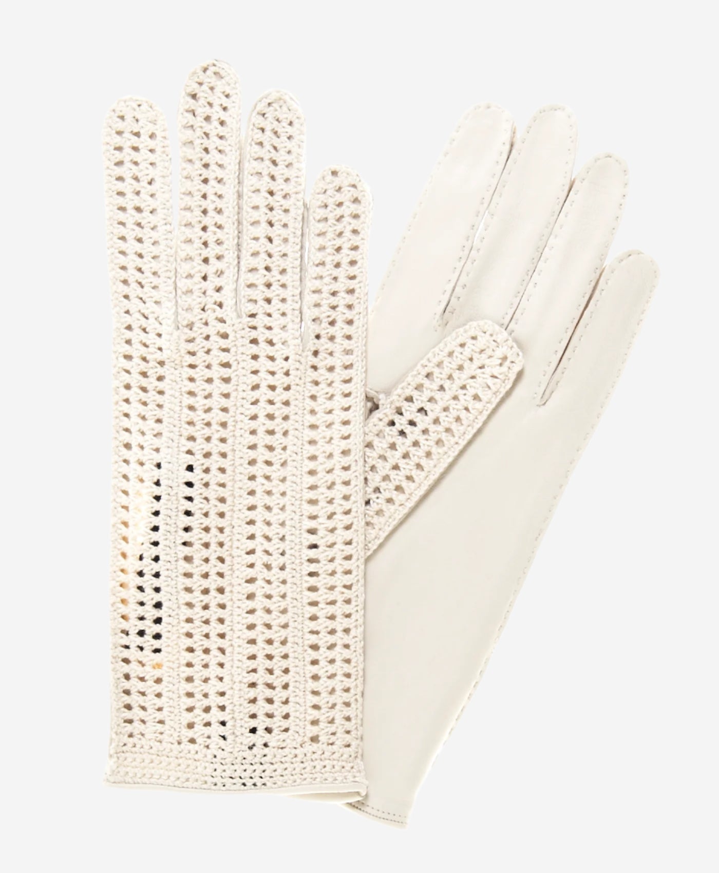 CD4020 (cream) - Women's Crochet and Leather Driving Gloves - Leather Gloves Online - Luxury Leather Gloves - 2