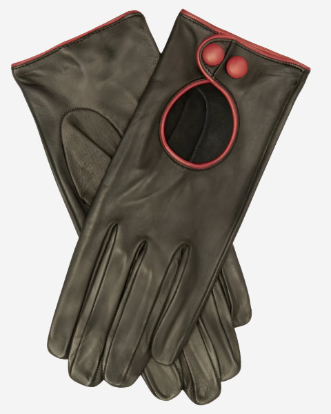 CD4255 (black) - Women's Italian Leather Driving Gloves with Contrast Welting - Leather Gloves Online - Luxury Leather Gloves - 1