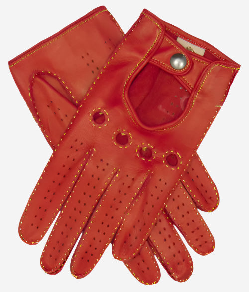 CD4266 (red) - Women's Italian Leather Driving Gloves with Contrast Stitching - Leather Gloves Online - Luxury Leather Gloves - 1
