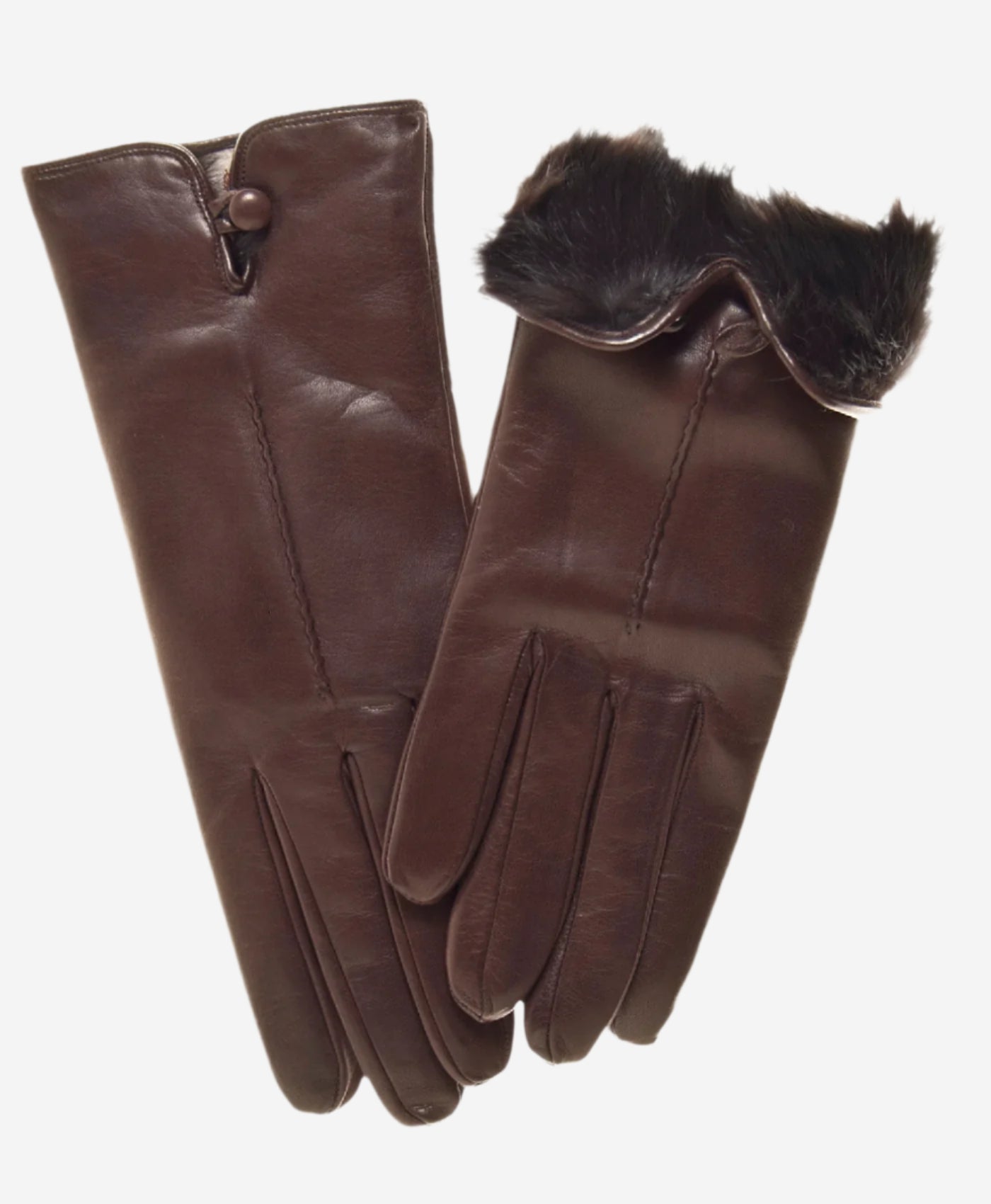 CR4302 (brown) - Women's Italian Rabbit Fur Gloves with Button - Leather Gloves Online - Luxury Leather Gloves - 1