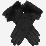 PA4125 (black) - Women's winter Italian merino wool lined suede gloves with rabbir fur cuff