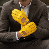 Leonardo (yellow) - Italian driving gloves made of American deerskin leather - Fratelli Orsini - Luxury Leather Gloves - Handmade in Italy - 3