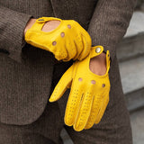 Leonardo (yellow) - Italian driving gloves made of American deerskin leather - Fratelli Orsini - Luxury Leather Gloves - Handmade in Italy - 8