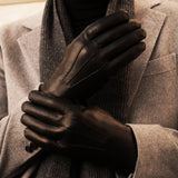 Aldo (black) - Italian lambskin leather gloves with lambswool lining & touchscreen feature - Fratelli Orsini - Luxury Leather Gloves - Handmade in Italy - 9