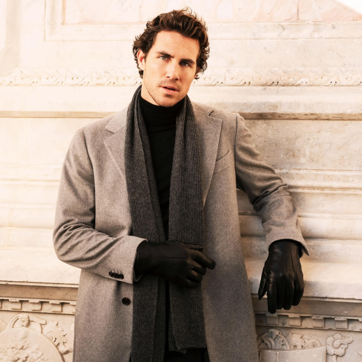 Aldo (black) - Italian lambskin leather gloves with lambswool lining & touchscreen feature - Fratelli Orsini - Luxury Leather Gloves - Handmade in Italy - 10