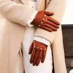 Alessa (cognac) - classic Italian lambskin leather driving gloves & touchscreen feature
 Fratelli Orsini - Luxury Leather Gloves - Handmade in Italy - 4
