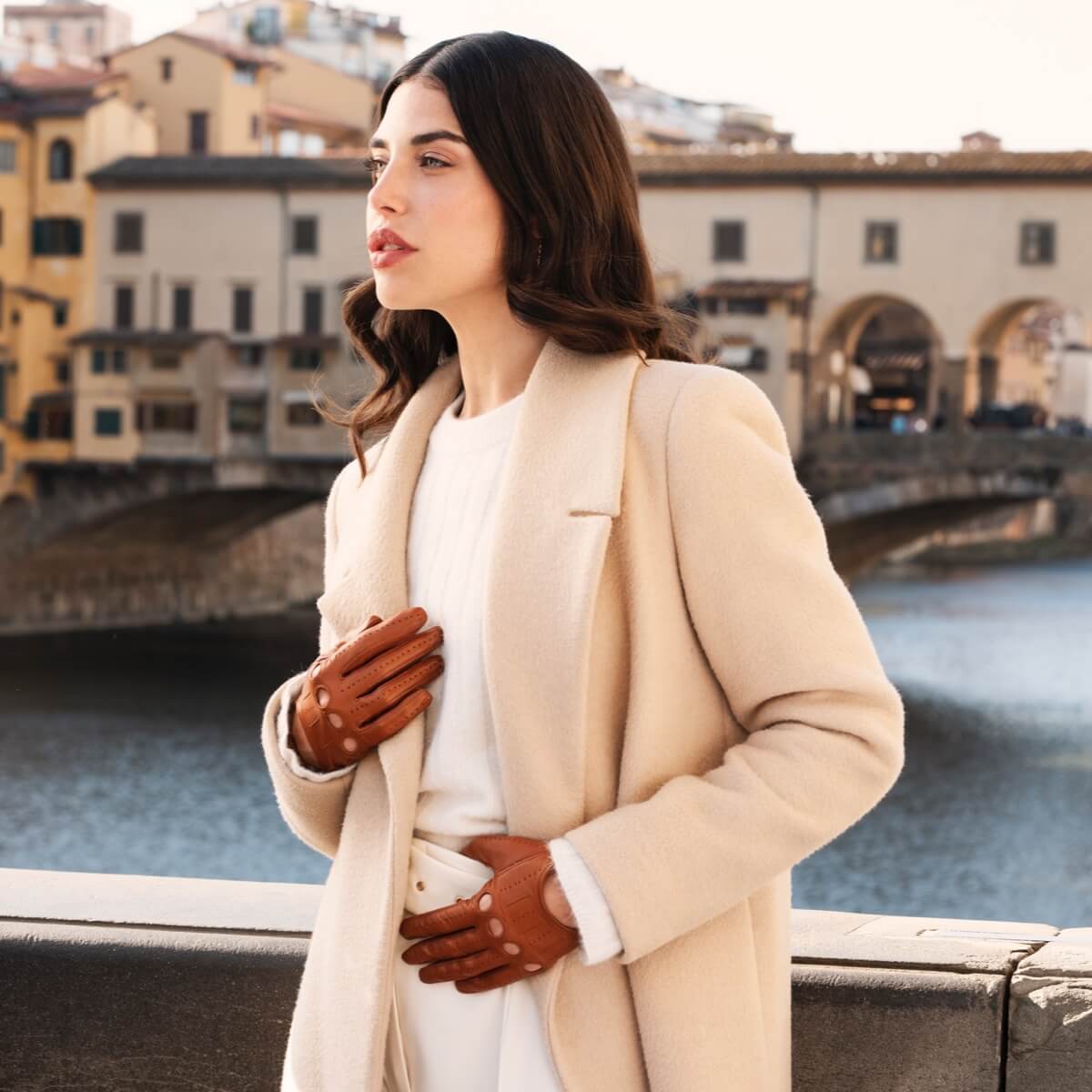 Alessa (cognac) - classic Italian lambskin leather driving gloves & touchscreen feature
 Fratelli Orsini - Luxury Leather Gloves - Handmade in Italy - 5