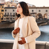 Alessa (cognac) - classic Italian lambskin leather driving gloves & touchscreen feature
 Fratelli Orsini - Luxury Leather Gloves - Handmade in Italy - 5