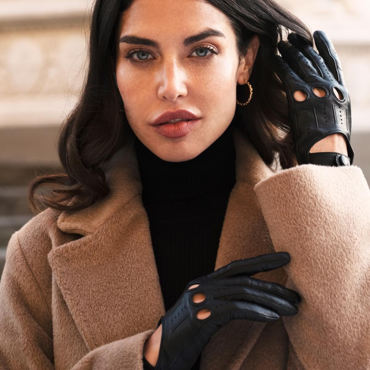 Alessa (black) - classic Italian lambskin leather driving gloves Fratelli Orsini - Luxury Leather Gloves - Handmade in Italy - 5