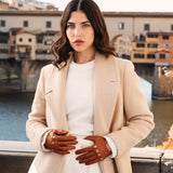 Alessa (cognac) - classic Italian lambskin leather driving gloves Fratelli Orsini - Luxury Leather Gloves - Handmade in Italy - 3