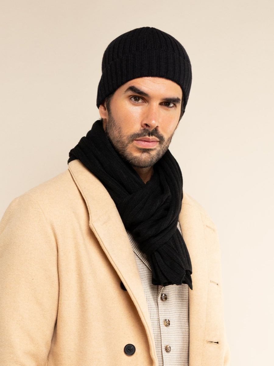 Milano (black) - 100% cashmere ribbed beanie (unisex)- Fratelli Orsini - Luxury Beanie - Handmade in Italy - 5