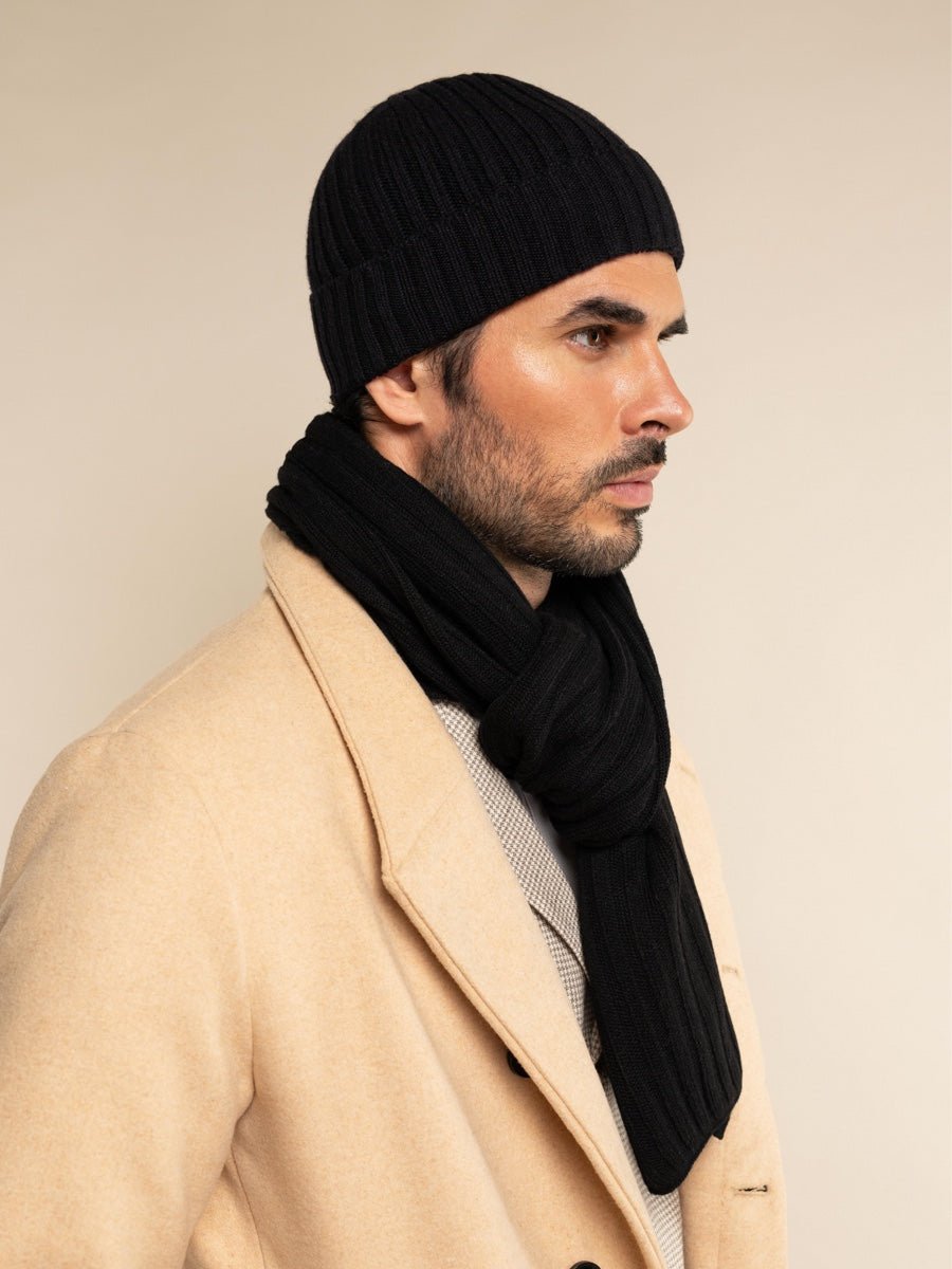 Milano (black) - 100% cashmere ribbed beanie (unisex)- Fratelli Orsini - Luxury Beanie - Handmade in Italy - 8