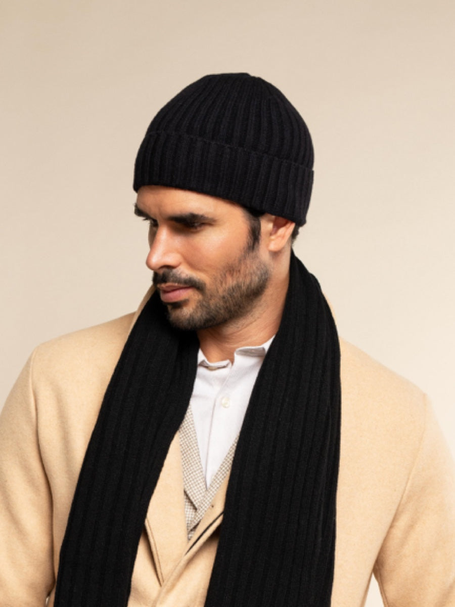 Milano (black) - 100% cashmere ribbed beanie (unisex)- Fratelli Orsini - Luxury Beanie - Handmade in Italy - 10