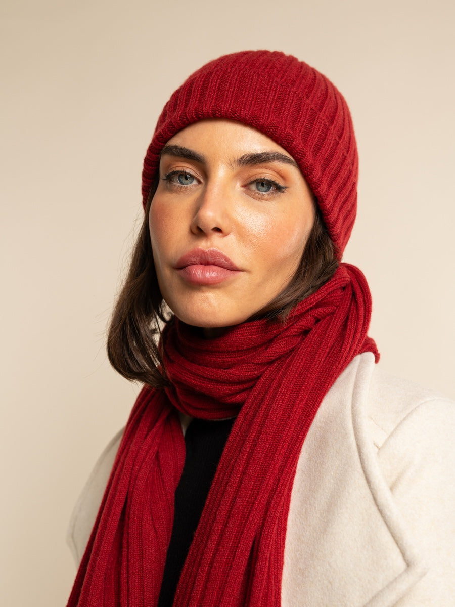 Milano (red) - 100% cashmere ribbed beanie (unisex) - Fratelli Orsini - Luxury Beanie - Handmade in Italy - 9