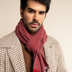 Riccardo (red & grey) - 100% cashmere scarf with pattern - Fratelli Orsini - Luxury Cashmere Scarf - Handmade in Italy - 2