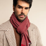 Riccardo (red & grey) - 100% cashmere scarf with pattern - Fratelli Orsini - Luxury Cashmere Scarf - Handmade in Italy - 2