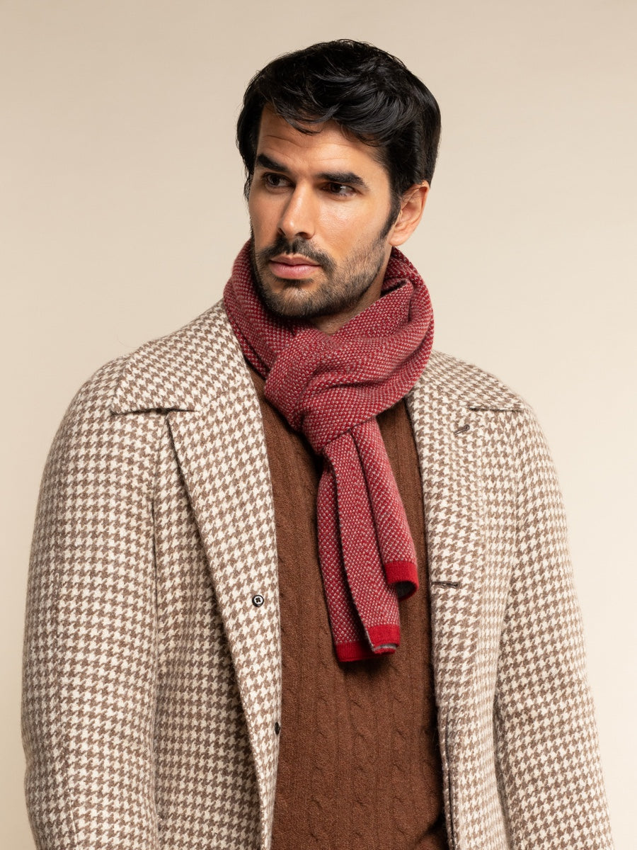 Riccardo (red & grey) - 100% cashmere scarf with pattern - Fratelli Orsini - Luxury Cashmere Scarf - Handmade in Italy - 7