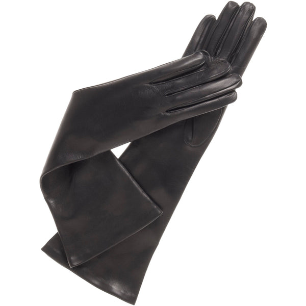 Elena (black) - Italian silk lined 8-button length leather opera gloves