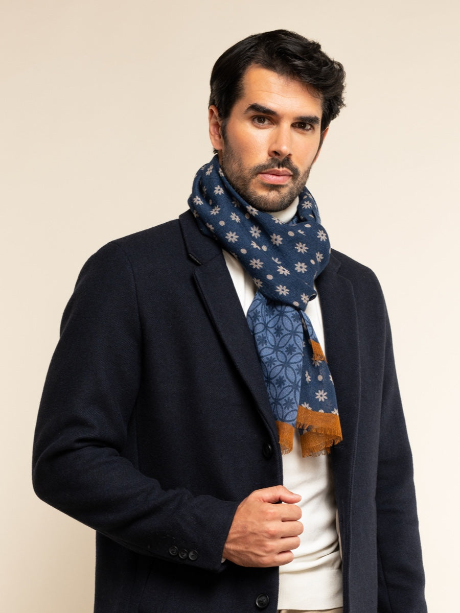 Andrea (blue) - soft and lightweight Italian scarf from 100% wool - Fratelli Orsini - Luxury Italian Scarf - Handmade in Italy - 2